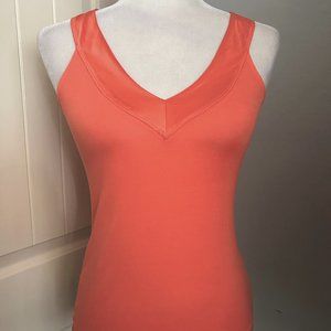 Banana Republic Soft Coral (Melon) V-Neck Silk Trimmed Sleeveless 100% Tank XS